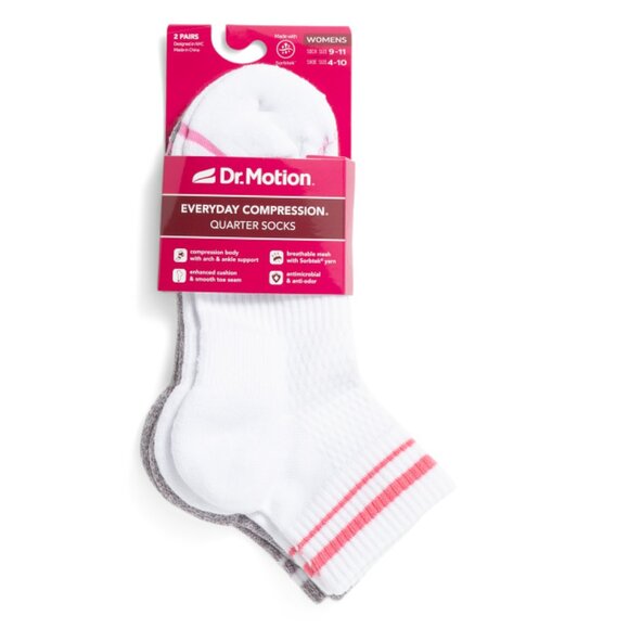 DR MOTION White 2pk Varsity Stripe Ribbed Quarter Socks - Picture 1 of 1